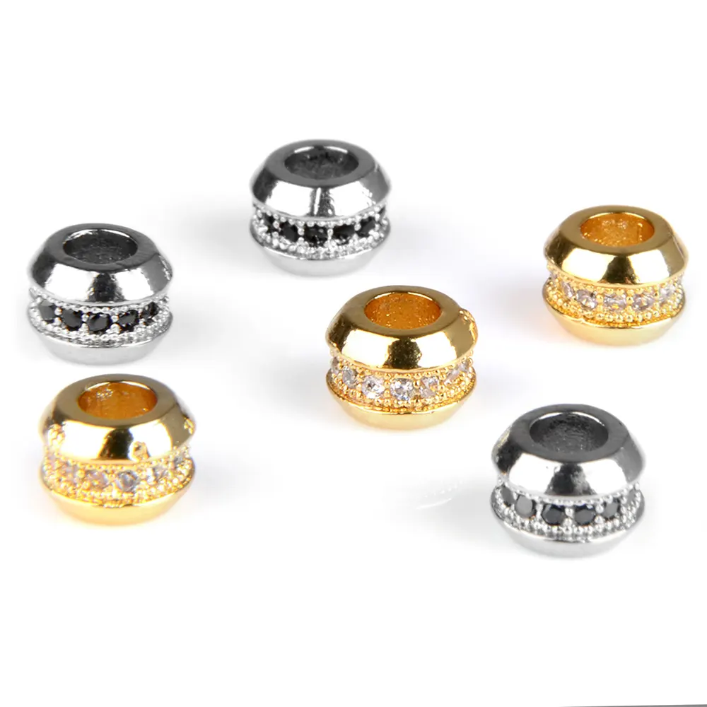 Silver Gold Color Metal Ball Shape With Crystal Big Hole Jewelry Spacer Beads