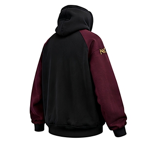 <b>Men's</b> Black <b>Burgundy</b> Color Block <b>Hoodie</b> Embroidered Logo Raglan Sleeve 100% Cotton Fleece Pullover Casual - Product Image 5