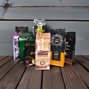 Bolsas de plástico de fondo plano con ocho lados sellados OEM para envasado de proteína en polvo, granos de café, frutas, cereales, con válvula. - Product Image 1