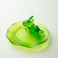Assiette ronde en cristal vert avec motif de lapin mignon, plat à dessert, décoration de centre de table