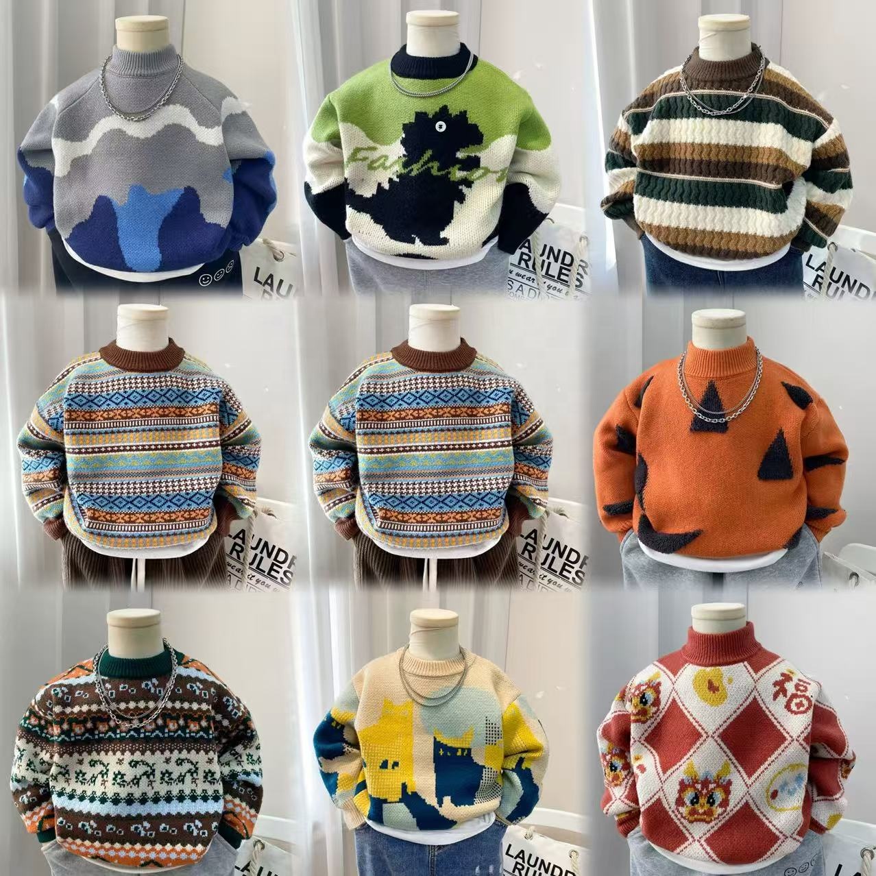 Autumn and Winter Baby Boys' Long-sleeved Solid-color Knitted Sweaters, Baby Boys' Girls' Pullovers, Sweaters and Pullovers