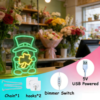 Enseigne néon LED trèfle à quatre feuilles Leprechaun Neonawall, intensité réglable, alimentation USB, décoration murale pour la Saint-Patrick, bar, maison, fête, cadeau