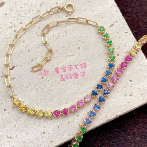 Xinfly 18K Yellow Gold <b>Rainbow</b> Gemstone Fancy Sapphire Half Tennis <b>Bracelet</b> - Product Image 5