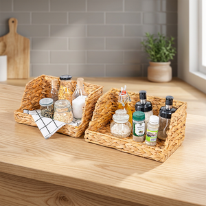 Natural Water Hyacinth Storage <b>Baskets</b> Rectangle Eco-Friendly Kitchen Organization Rustic Style <b>Stackable</b> Design - Product Image 2