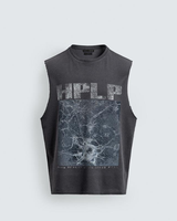 Débardeur Homme Personnalisé Noir Délavé à l'Acide, Coupe Oversize, 95% Coton 5% Spandex, Col Rond, Impression Sérigraphique