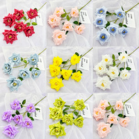 Rose artificielle en soie à longue tige multicolore avec feuilles vertes pour arche de mariage, bouquet, décoration de table