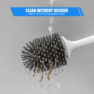 Brosse de toilette en silicone, kit de nettoyage de cuvette de toilette robuste, brosse de nettoyage de toilette à main durable avec bec verseur d'eau - Product Image 3