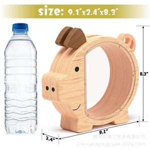 Hucha de madera con diseño de dibujos animados, linda hucha pequeña, adorno decorativo para el hogar, hucha transparente, hucha infantil con forma de animal. - Product Image 5