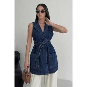 Chaleco Vaquero con Cinturón para Mujer, Prenda Exterior 100% Algodón, Sin Mangas, con Cinturón Ajustable - Product Image 4