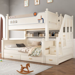 Ensemble de Meubles de Chambre en Bois Massif de Style Américain Lits Superposés pour Enfants Lit Superposé Double avec Étagère et Tiroir - Product Image 6