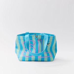 Wholesale Personalized Monogram Embroidery Travel Bag Trendy Striped <b>Canvas</b> Tote Bag Large Capacity <b>Beach</b> Shoulder Bag for Women - Product Image 3