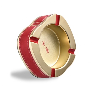 Cenicero de Metal de Aleación de Zinc y Cuero PU Rojo de Lujo con Logotipo Personalizado Estilo Chino - Product Image 5