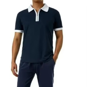 T-shirt tricoté respirant à manches courtes pour homme, col rabattu, demi-zip contrastant, coupe oversize - Product Image 1