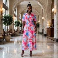 Robe chemise élégante et décontractée de style Abaya, grande taille, imprimé patchwork, manches longues, avec ceinture, inspirée des vêtements africains en jean.