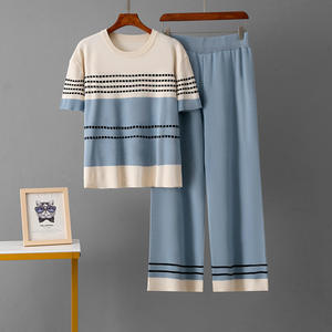 2026 Summer Women's <b>Knitted</b> Casual <b>Short</b> <b>Sleeve</b> <b>Top</b> Loose Pants Two Piece Set Color-Blocking <b>Knitting</b> Tracksuits for Women - Product Image 4