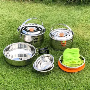 Outdoor Camping Pot Multi-Function Stainless Steel Cookware Outdoor Camping Hiking Pot Portable Outdoor Pan Bowl 6-Person Picnic Set Pot