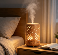 Diffuseur d'arômes ultrasonique écologique 230 ml, humidificateur à grain de bois ajouré avec veilleuse LED douce, silencieux pour usage domestique