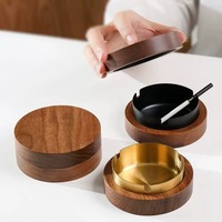 Cendrier en noyer avec couvercle, design nordique rond, en bois massif, pour la maison ou le bureau