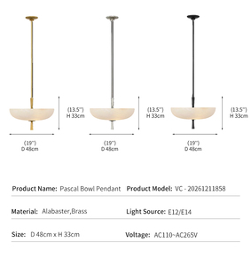 Lámpara Colgante Moderna de Alabastro, Decoración de Lujo para Comedor de Hotel, Barra de Latón, Base de Piedra Natural, Lámpara Colgante LED <span class=keywords><strong>Pascal</strong></span> Bowl - Product Image 4