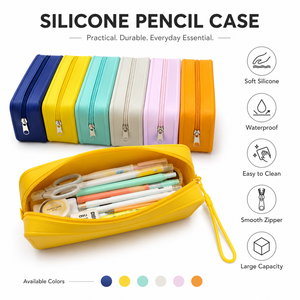 Étui à crayons en silicone minimaliste, imperméable, grande capacité, sac de papeterie portable, trousse à maquillage, étui à crayons pour l'école et le bureau - Product Image 2