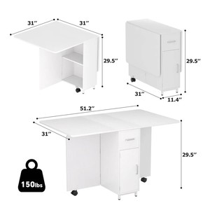 <span class=keywords><strong>Table</strong></span> à manger pliante en bois avec rangement, <span class=keywords><strong>table</strong></span> <span class=keywords><strong>de</strong></span> cuisine <span class=keywords><strong>de</strong></span> 51,2 pouces pour 2 à <span class=keywords><strong>4</strong></span> personnes, petits espaces - Product Image 6