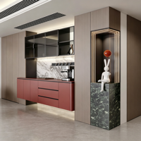 Buffet de style luxueux, armoire latérale rouge, buffet en bois flottant avec éclairage LED, armoire de rangement pour le salon