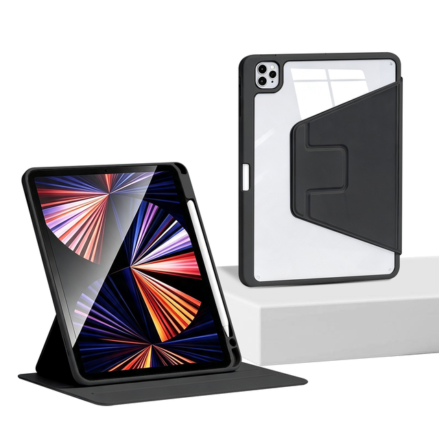 720 Rotating Magnetic iPad Case U-Shaped Flip Stand Shockproof Corner Protection Clear Back Cover with Pencil Holder
