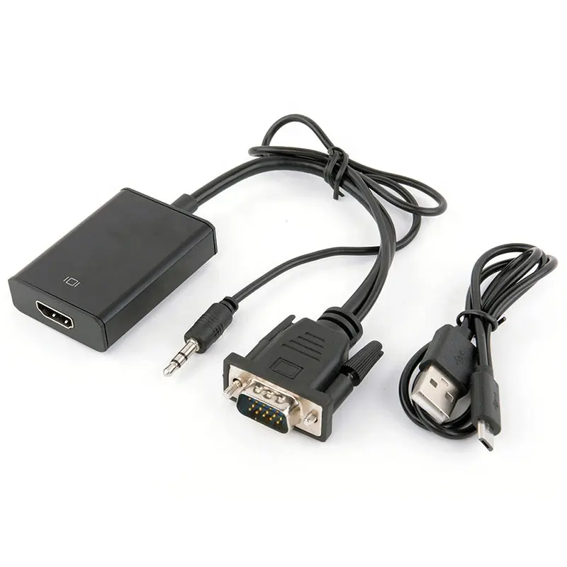 good quality 1080P Male to Female Audio Input from VGA to HDMI output video converter adapter cable with audio usb power supply