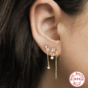 Boucles d'oreilles pendantes en argent S925 avec chaîne trombone et pampilles, bijoux de mode pour femme - Product Image 4