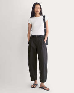 Leduo Customized <b>Women</b> High Waist Pleated Barrel Leg <b>Cropped</b> Pants Solid <b>Black</b> Cotton Casual Ankle <b>Trousers</b> With Pockets - Product Image 1