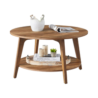 Table basse en bois massif brun miel à 2 niveaux AOTE, design nordique moderne, fabrication artisanale, motif ovale réglable, montage facile, salon