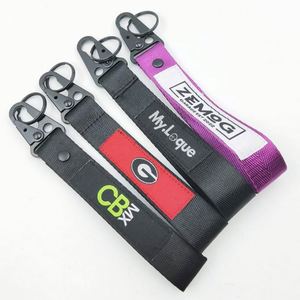 Promotional Customized Black Embroidery Logo Patch Sewing Motorcycle Flight Keychain Climbing Carabiner Nylon Key Tags - Product Image 1