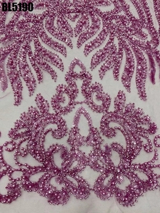 공장 가격 아프리카 얇은 명주 그물 레이스 페르시 다채로운 스팽글 이브닝 자수 반짝이 레이스 패브릭 터키 파티 및 쇼 - Product Image 6