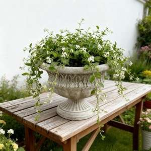 Maceta Grande Retro para Jardín o Patio, Maceta para Suculentas, Gris, Boca Ancha, Contenedor para Plantas de Exterior - Product Image 4