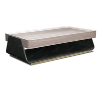 Table basse élégante en acier inoxydable avec pied rond et miroir doré