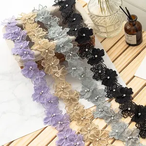 Jupe femme artisanat décolleté accessoires en gros bricolage à la main double couche broderie 3D fleur dentelle avec travail manuel