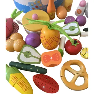 Hot Selling Children's Wooden Simulation Vegetable Cutting Toy Kitchen Cooking Set Toy Pretend