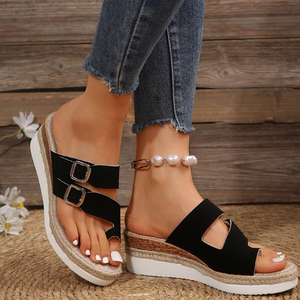 New Women's Wedge Sandals Thick Sole Women's Hollow PU Material Wedge Slippers Sandals - Product Image 5