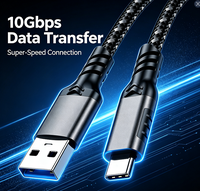 Câble USB 3.2 Type C mâle vers USB A mâle avec coque en aluminium, câble tressé 9 brins, charge rapide 3A 60W, transfert de données 10 Gbps