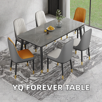 Ensemble de table à manger pliable de luxe, 6 chaises, plateau en marbre, style moderne, bois, appartement, ferme, hôtel, atelier