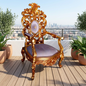 Canapé convertible traditionnel royal de luxe à une place, chaise en bois de teck massif sculpté à la main, rembourrage en mousse pour un salon élégant - Product Image 3