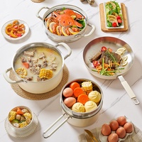 Casserole en acier inoxydable à trois couches avec revêtement céramique, pot à lait, pot à soupe, poêle à frire avec couvercle en verre en acier inoxydable