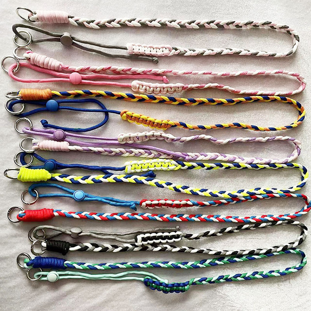 Color-block Crossbody Mobile Phone Lanyard Hand-woven Braided Rope Adjustable Backpack Neck Hanger Water Cup Chain Decoration