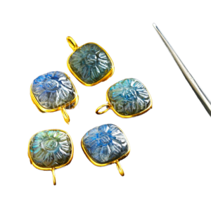 Flashy Labradorite Bezel Setting Carved Flower <b>Pendant</b> Charms 925 Sterling Silver 18K <b>Gold</b> Plated Gemstone Jewelry Healing - Product Image 1