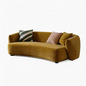 Modern Mustard Olive Curved 2 Seater <b>Loveseat</b> Sofa with Wraparound Backrest and Rounded Arms for Apartment Living Rooms - Product Image 6