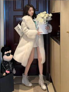 Autumn Winter New Faux Fur Warm Casual <strong>Trench</strong> <strong>Coat</strong> Fashion Temperament Soft Waxy Careless Foreign Style Breathable Long - Product Image 3