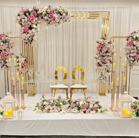Arche Carrée Métallique Dorée pour Mariage, Support de Fleurs, Décoration de Fond de Scène