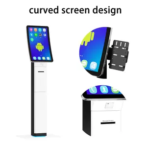 Custom Design Curved Screen Multi-point Touch Self-service Payment Kiosk With Card Reader Pos Holder Receipt Printer For Bank