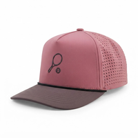 Casquette de sport personnalisée bicolore en corde, 5 panneaux, rose mauve, perforée au laser, visière incurvée, fermeture snapback pour le tennis et le baseball