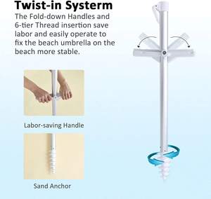 Abcdosel-paraguas de playa con protección UV 50 +, sombrilla exterior con ancla de arena, inclinación, gancho colgante, bolsa de transporte, 6,5 pies - Product Image 6